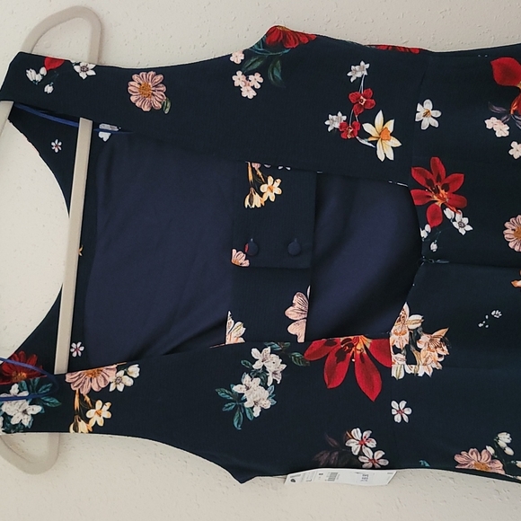 Zara Navy Floral Print XL Open Back Dress - Picture 5 of 7